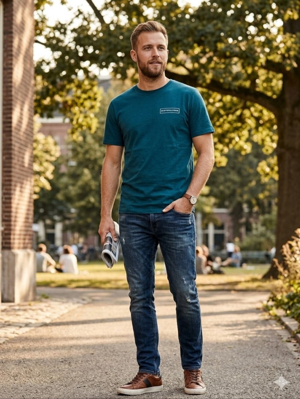 Scotch & Soda Teal Crewneck Logo Tee